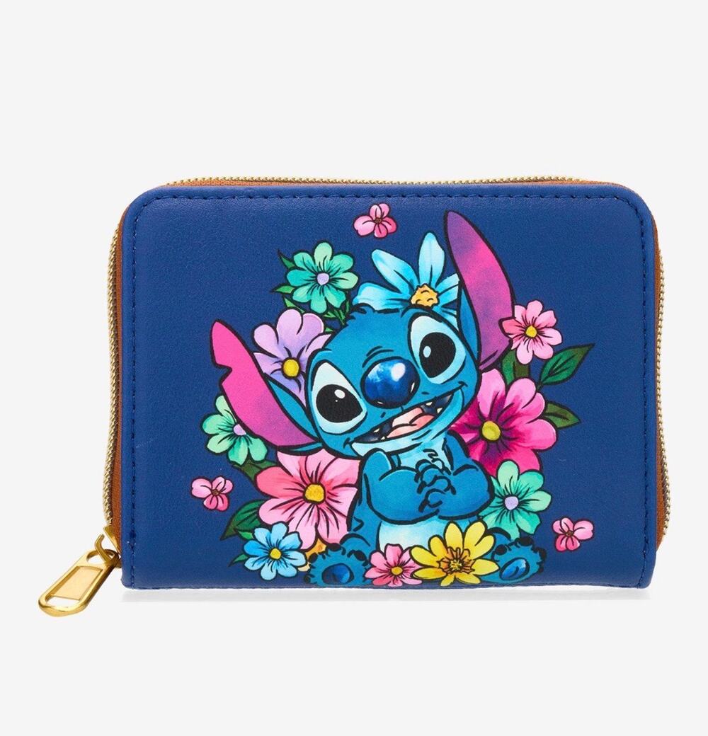 Loungefly Disney Stitch Flowers Mini Zip Wallet NWT